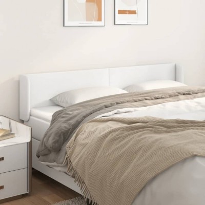 vidaXL Tăblie de pat cu aripioare alb 163x16x78/88 cm piele ecologică 3118585 foto