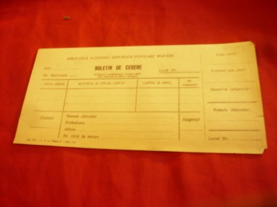 Formular de Buletin de Cerere la Biblioteca Academiei RPR foto