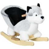HOMCOM Balansoar Husky din Lemn pentru Copii, Animal de Pluș Gri, 60x33x50cm | Aosom Romania