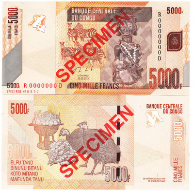 Congo 5 000 Francs 2013 Specimen P-102bs UNC foto