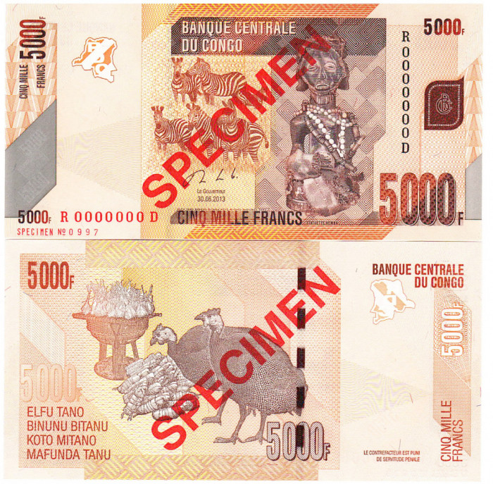 Congo 5 000 Francs 2013 Specimen P-102bs UNC