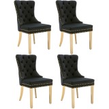 Set de 4 scaune de sufragerie tapițate &icirc;n catifea, Negru | Aosom Romania