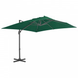 Umbrelă &icirc;n consolă cu st&acirc;lp din aluminiu, verde, 300x300 cm, vidaXL