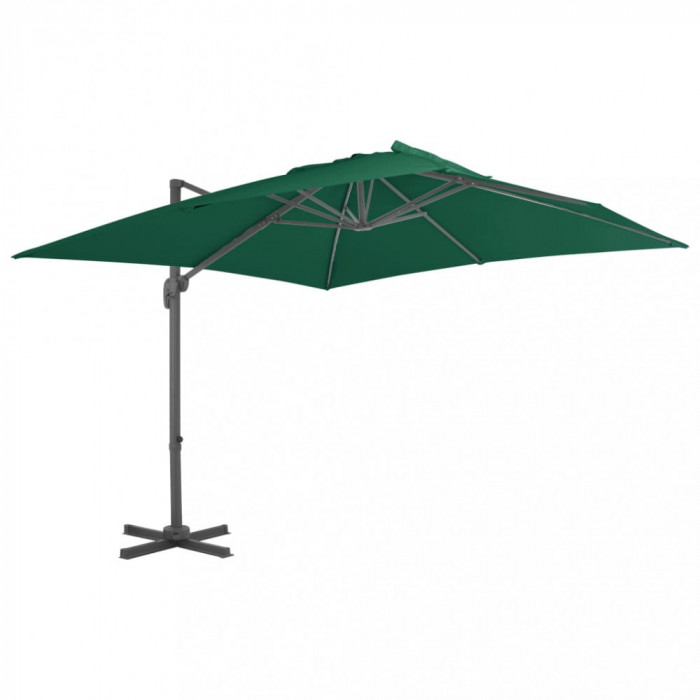 Umbrelă &icirc;n consolă cu st&acirc;lp din aluminiu, verde, 300x300 cm