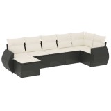 Cumpara ieftin Set canapele de gradina cu perne, 7 piese, negru, poliratan