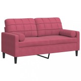 Cumpara ieftin Canapea cu 2 locuri cu pernute, rosu vin, 140 cm, catifea