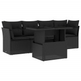 VidaXL Set mobilier de grădină cu perne, 5 piese, negru, poliratan