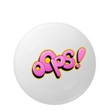 Cumpara ieftin Insigna metalica rotunda 58 mm model Oops cu text roz stil comic