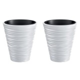Set 2 ghivece de flori, Sand, rotunde, 34.5x38.5 cm, alb, Prosperplast GartenVIP DiyLine