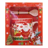 Set cana ceramica cu lingurita flippy, 200 ml, tematica mos craciun cu sanie, multicolor