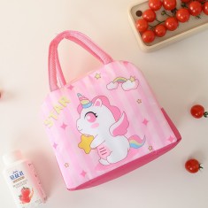 Geanta Termoizolanta pentru Copii, 23x13x19 cm, Model Imprimeu Unicorn, din Folie de Aluminiu si Panza Oxford, Roz foto