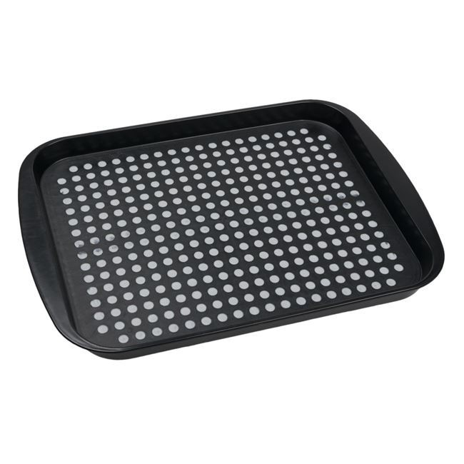 Tava de servire antiderapanta, alb-negru, design buline, 44x32x3cm, dreptunghiulara, plastic