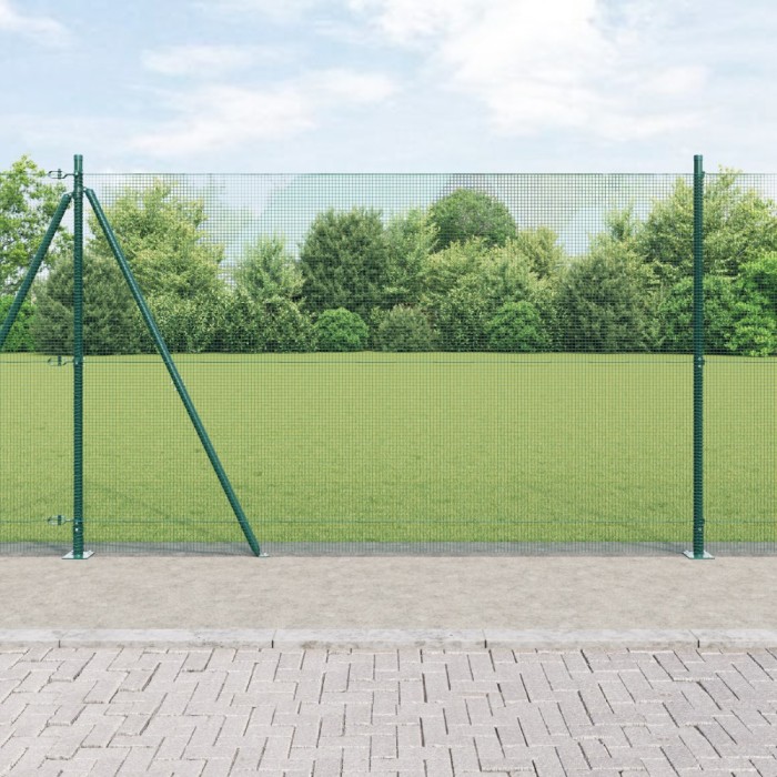 vidaXL &Icirc;ngrădire din fir sudat cu 13 st&acirc;lpi flanșați Verde 1.6x25 m Oțel