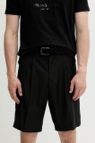 Samsoe Samsoe pantaloni scurți din in SAMANDLA culoarea negru, M25100074