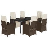 Set mobilier de gradina cu perne, 7 piese, maro, poliratan
