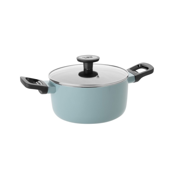 Cratita BergHOFF Slate, 20 cm, 2.9L, capac, Aluminiu, Sticla, Albastru HighLine Cooking