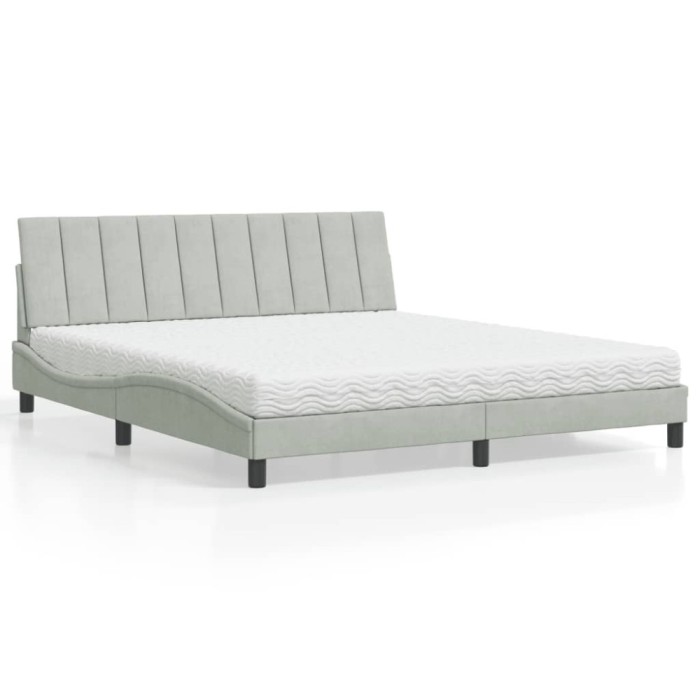 vidaXL Pat cu saltea, Hanko, gri deschis, 180x200 cm, catifea 3208610