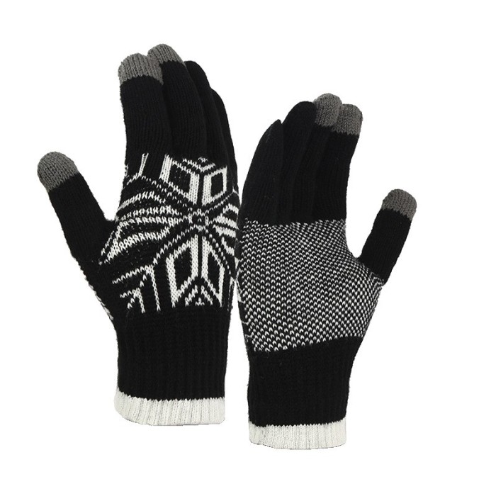 Manusi de barbat, flippy, model fulg, functie touchscreen (ecran tactil), material acril tricotat, manseta elastica, interior catifelat, marime univer