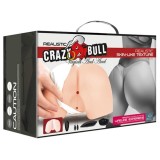 Masturbator manual cu vibrații CRAZY BULL Vagina And Anal, &icirc;n formă de fund, cu 2 orificii, cu 2 vibratoare bullet, culoarea pielii
