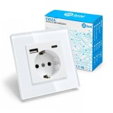 Cumpara ieftin Priza rama sticla securizata, porturi USB-A si USB-C, iUni UC2, 16A