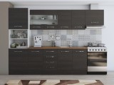 Bucatarie Laura 300, corp hota si soldat, cu vitrina, wenge, blat termic nuc