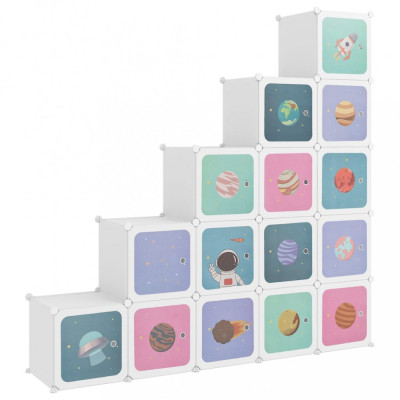 Dulap de depozitare cub pentru copii, 15 cuburi, alb, PP foto