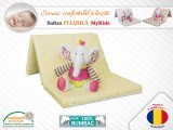 Saltea Pliabila Copii MyKids, Spuma Poliuretanica, Bumbac, 120x60 cm, Galbena, Multifunctionala, Portabila