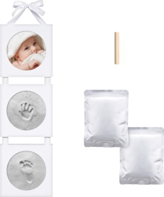 Kit de amprenta Navaris pentru bebelusi cu cadru din lemn, Alb, 54252.01 foto