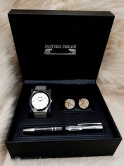 Set cadou pentru barbati Matteo Ferari, ceas, butoni, pix metalic MF053B110G foto