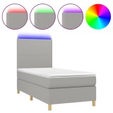 Cumpara ieftin Pat cu arcuri, saltea si LED, gri deschis, 90x200 cm, textil