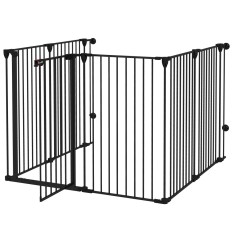 PawHut Tarc de Joacă 2-in-1 Multifuncțional cu Poartă de Siguranță pentru Pisici și C&acirc;ini, 6 Panouri, Dimensiuni 64x100cm, &Icirc;nălțime 100cm, Negru | Aos