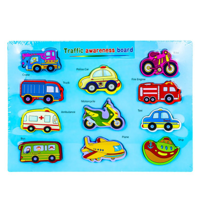 Puzzle din lemn, incastru cu vehicule, 11 piese, pentru copii foto