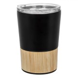 Pahar Termos, Negru, Inox, Detaliu Bambus, Capac Transparent, Capacitate 400ml, Oem