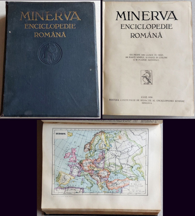 Enciclopedia MINERVA, Cluj 1930 - 1000 imagini, 10 harti color, 100 harti simple