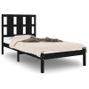 Cadru de pat mic single, negru, 75x190 cm, lemn masiv