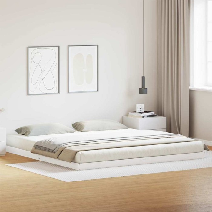 vidaXL Cadru de pat de podea Alb 200 x 210 cm Lemn masiv de pin