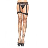 LEG AVENUE - FISHNET STOCKINGS WITH BLACK LACE GARTER GARTER, LEG AVENUE HOSIERY