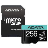 Adata - Memory Card (AUSDX256GUI3V30SA2-RA1) - MicroSDXC, Adapter, Class 10, UHS-I U3, 256GB, Read 100MB/s - Black