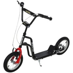 HOMCOM Trotinetă Copii Ghidon Reglabil Scooter Trotinetă Urbană Copii Kickboard cu Roți Gonflabile de 12 Inch pentru Copii de la 5 Ani Negru 120 x 58