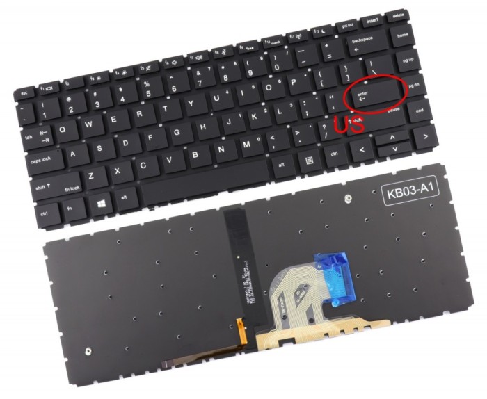 Tastatura HP ProBook 445 G6 iluminata layout US fara rama enter mic, ProBook 445 G7 iluminata layout US fara