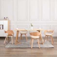 vidaXL Scaune de bucătărie, 4 buc, crem, lemn curbat &amp; piele ecologică 3054816