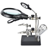Lupa de Masa cu Iluminare LED, Marire 2.5x, 7.5x, 10x, Clesti de Sustinere, Suport Letcon, pentru Reparatii Electronice, Bijuterii, Ceasornicar, GSM,