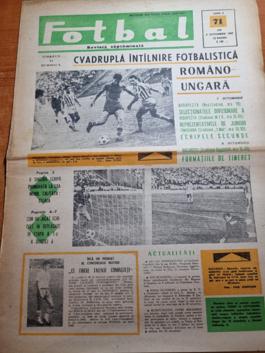 fotbal 5 octombrie 1967-steaua bucuresti,jiul petrosani,rapid,petrolul,UTA arad