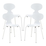 Set 4 scaune dining albe Kil, stivuibile, din lemn si metal