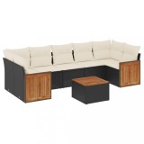 Set mobilier de gradina cu perne, 8 piese, negru, poliratan