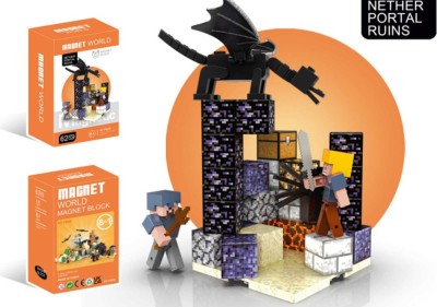 Set Cuburi Constructie Magnetica - Ruinele Portalului Nether inspirat din Universul Minecraft foto