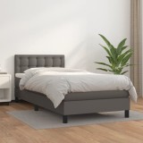 vidaXL Pat box spring cu saltea, gri, 90x200 cm, piele ecologică 3141105