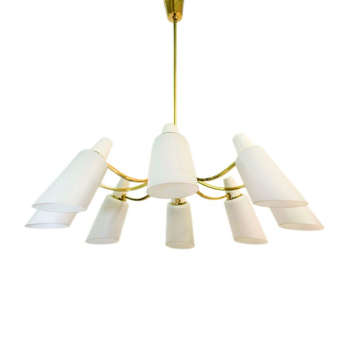 REDUCERE! Candelabru Sputnik cu 8 abajururi din opalină, Italia, anii &#039;50