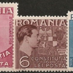 ROMANIA 1938 - CONSTITUTIA, serie NESTAMPILATA cu sarniera, SD104