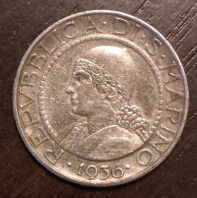 Moneda San Marino - 5 Lire 1936 - Argint foto